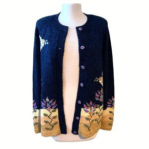 SOUTH COTTON; hand loomed Navy Cardigan worn only twice!